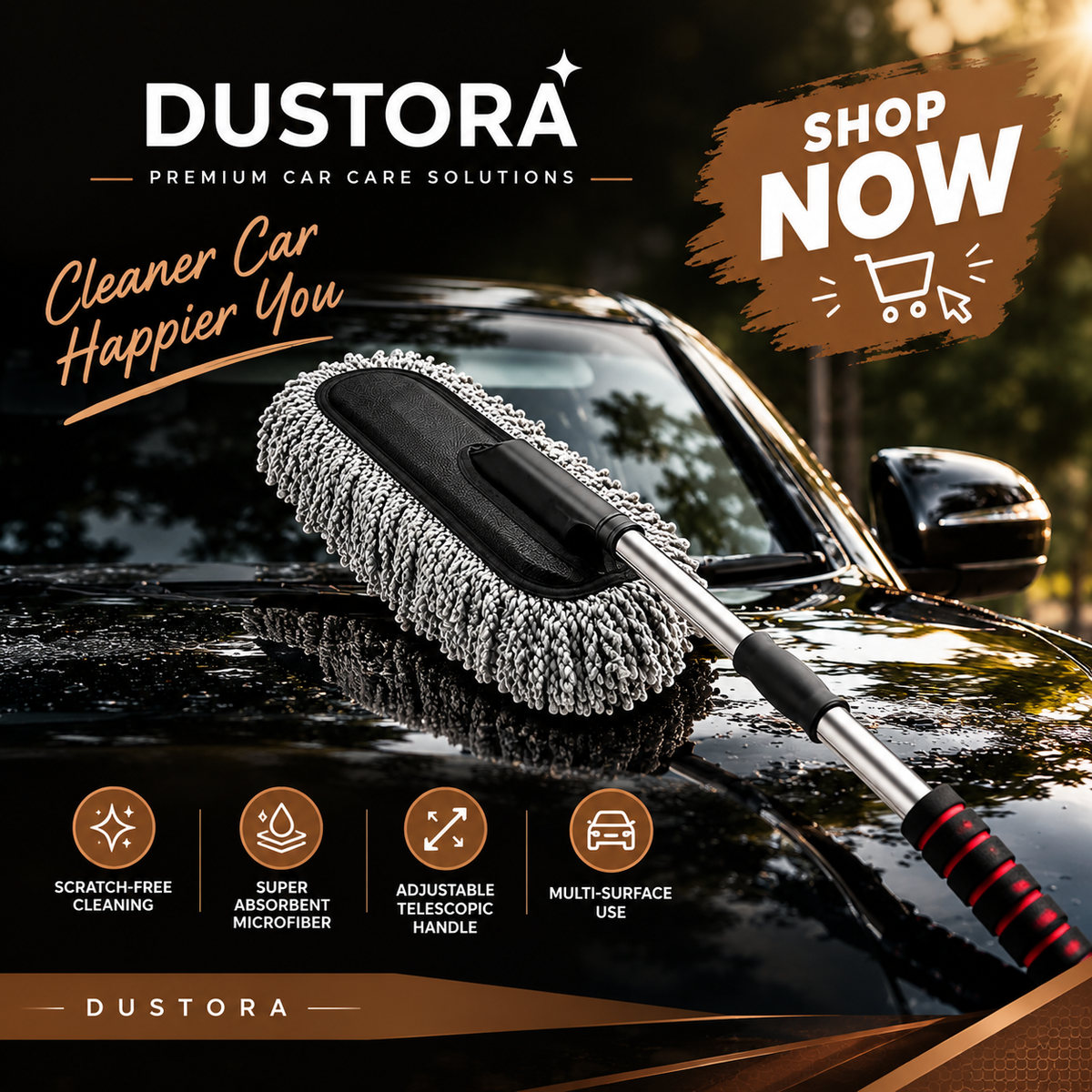 DUSTORA™ Premium Car Cleaning Duster – Scratch-Free Dust Removal & Shine